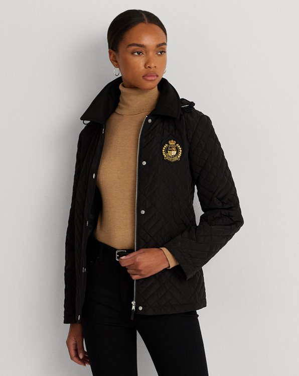 Crest-Patch Quilted Hooded Jacket