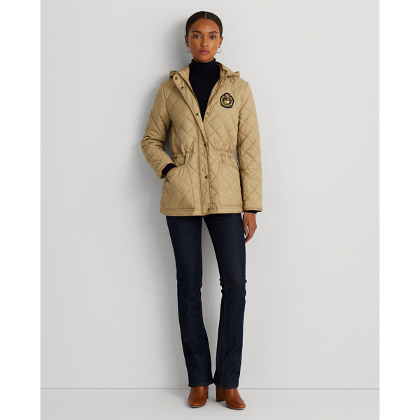 Crest Patch Diamond Quilted Hooded Coat for Women Ralph Lauren NO