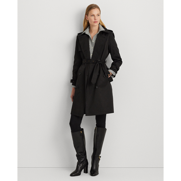 Double-Breasted Cotton-Blend Trench Coat Lauren Petite 1