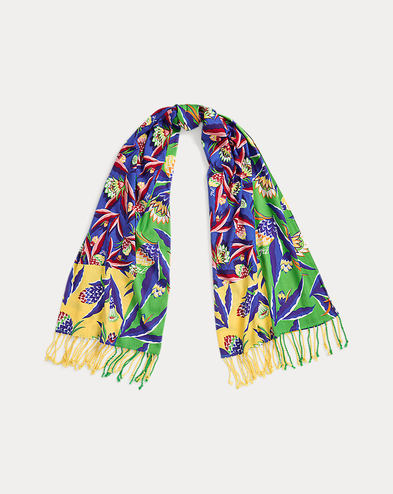Sciarpa in cotone a fiori con frange Polo Ralph Lauren 1