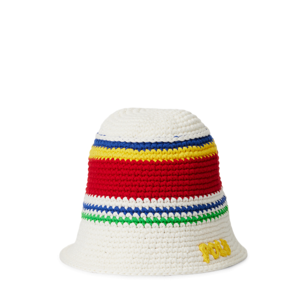 Logo Striped Crochet Bucket Hat