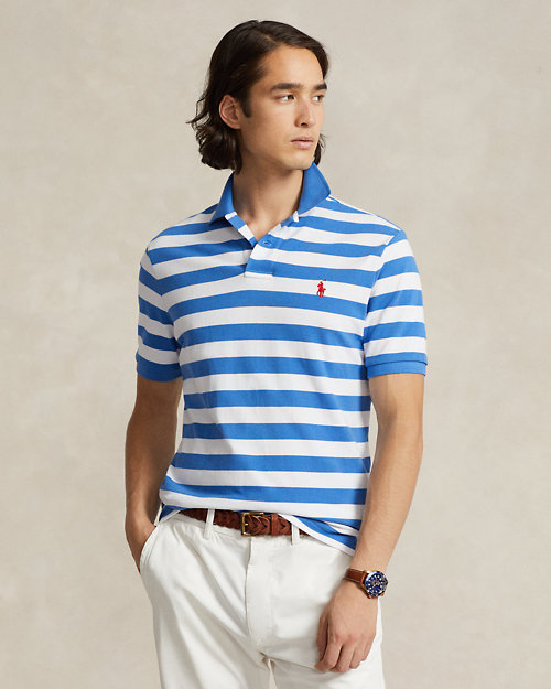 Classic Fit Striped Mesh Polo Shirt