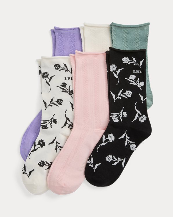Floral Stretch Roll-Top Sock 6-Pack