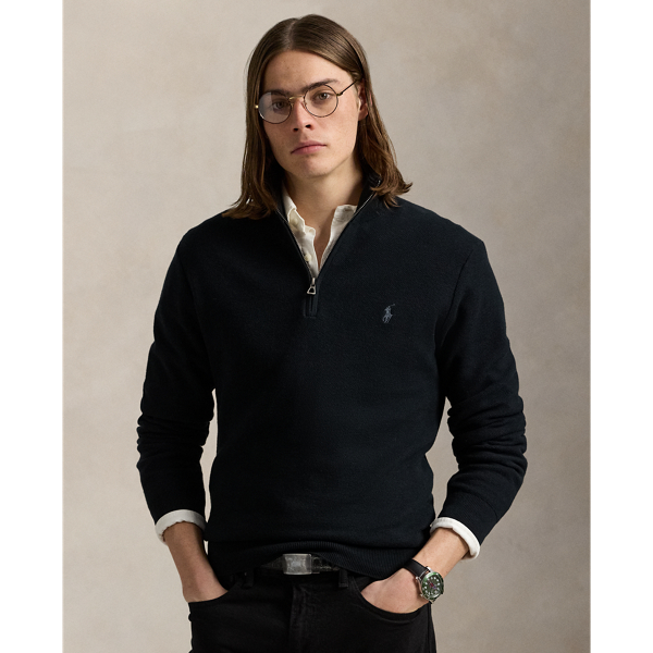 Mesh-Knit Cotton Quarter-Zip Jumper