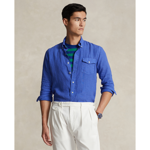 Classic fit garengeverfd linnen overhemd Polo Ralph Lauren 1