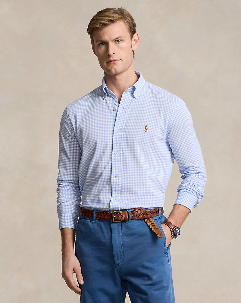 Gingham-Print Knit Oxford Shirt Polo Ralph Lauren 1
