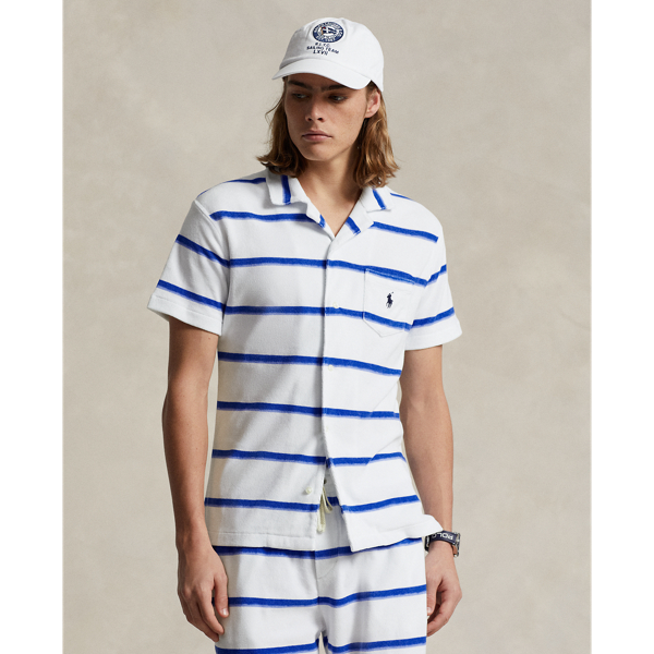 Custom Slim Fit Striped Terry Camp Shirt Polo Ralph Lauren 1