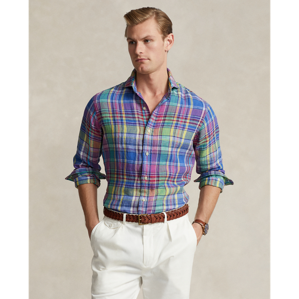 Custom Fit Plaid Linen Shirt Polo Ralph Lauren 1