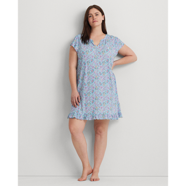 Floral Jersey Flutter-Sleeve Nightgown