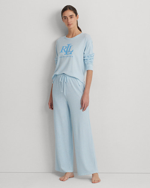 Striped Cotton-Blend Jersey Pajama Set