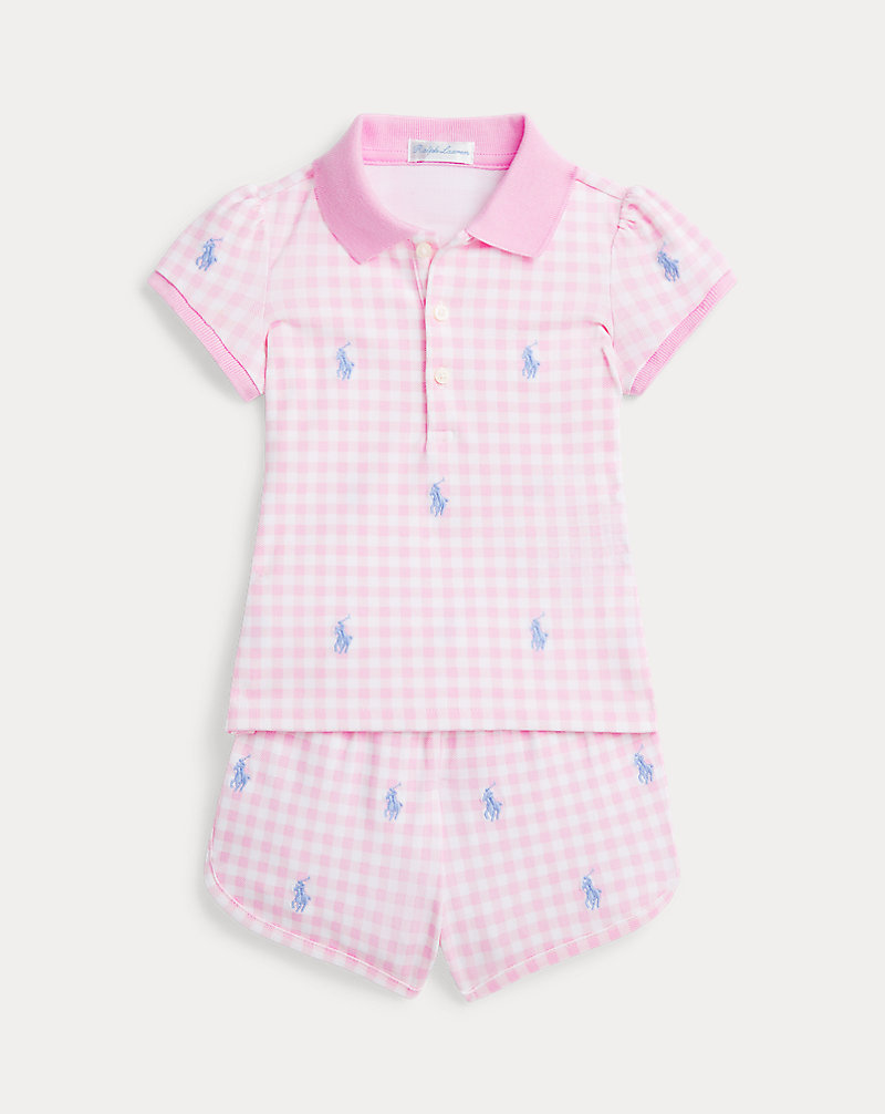 Polo Pony Mesh Polo Shirt &amp; Short Set Baby Girl 1