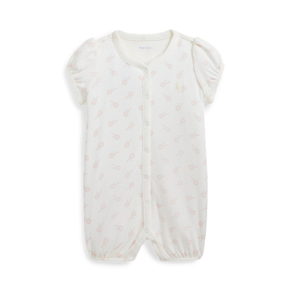 Tennis-Print Cotton Bubble Shortall Baby Girl 1