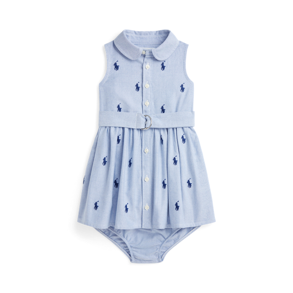 Belted Pony Oxford Shirtdress &amp; Bloomer Baby Girl 1
