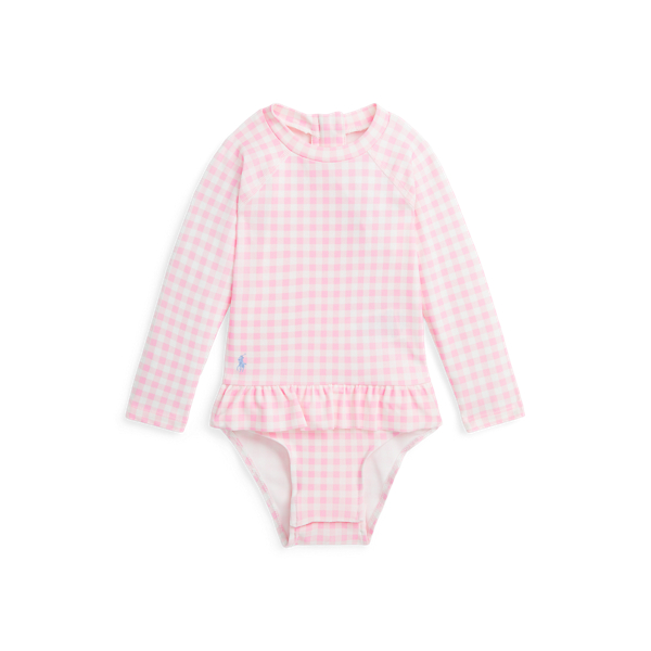 Gingham Ruffled One-Piece Rash Guard