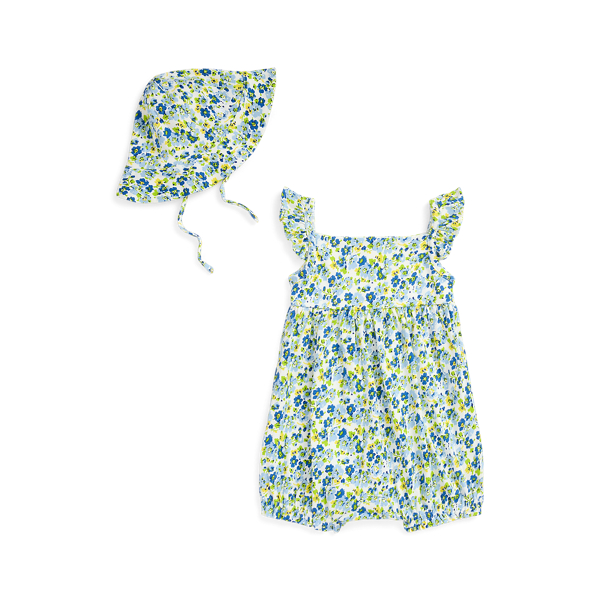 Floral Cotton Jersey Shortall & Hat Set