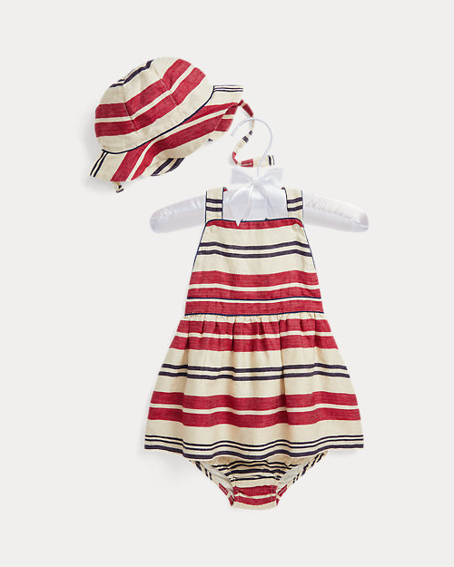 Striped Linen Dress, Hat & Bloomer