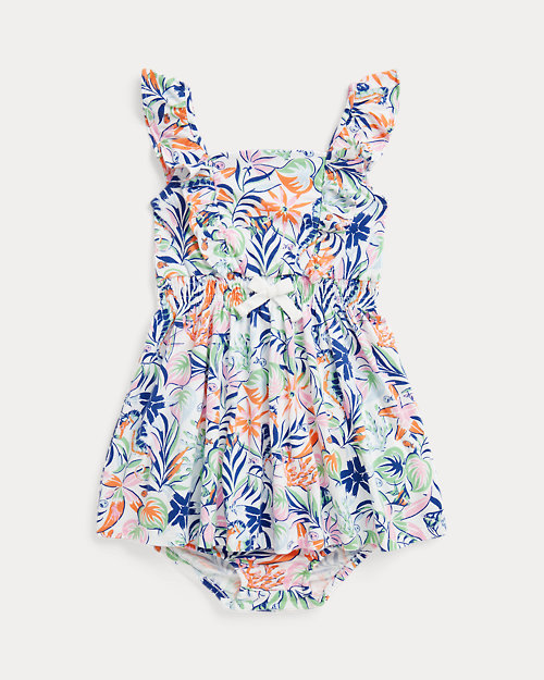Tropical-Print Cotton Dress & Bloomer