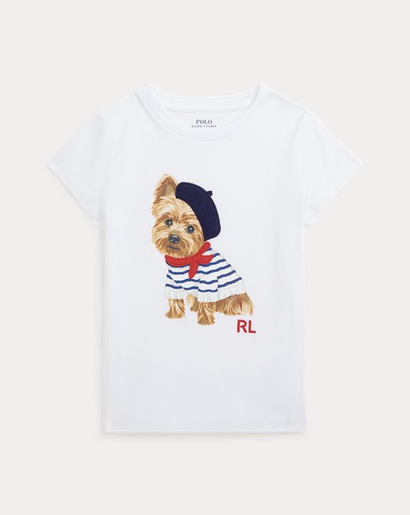 T-shirt de malha de algodão com cão