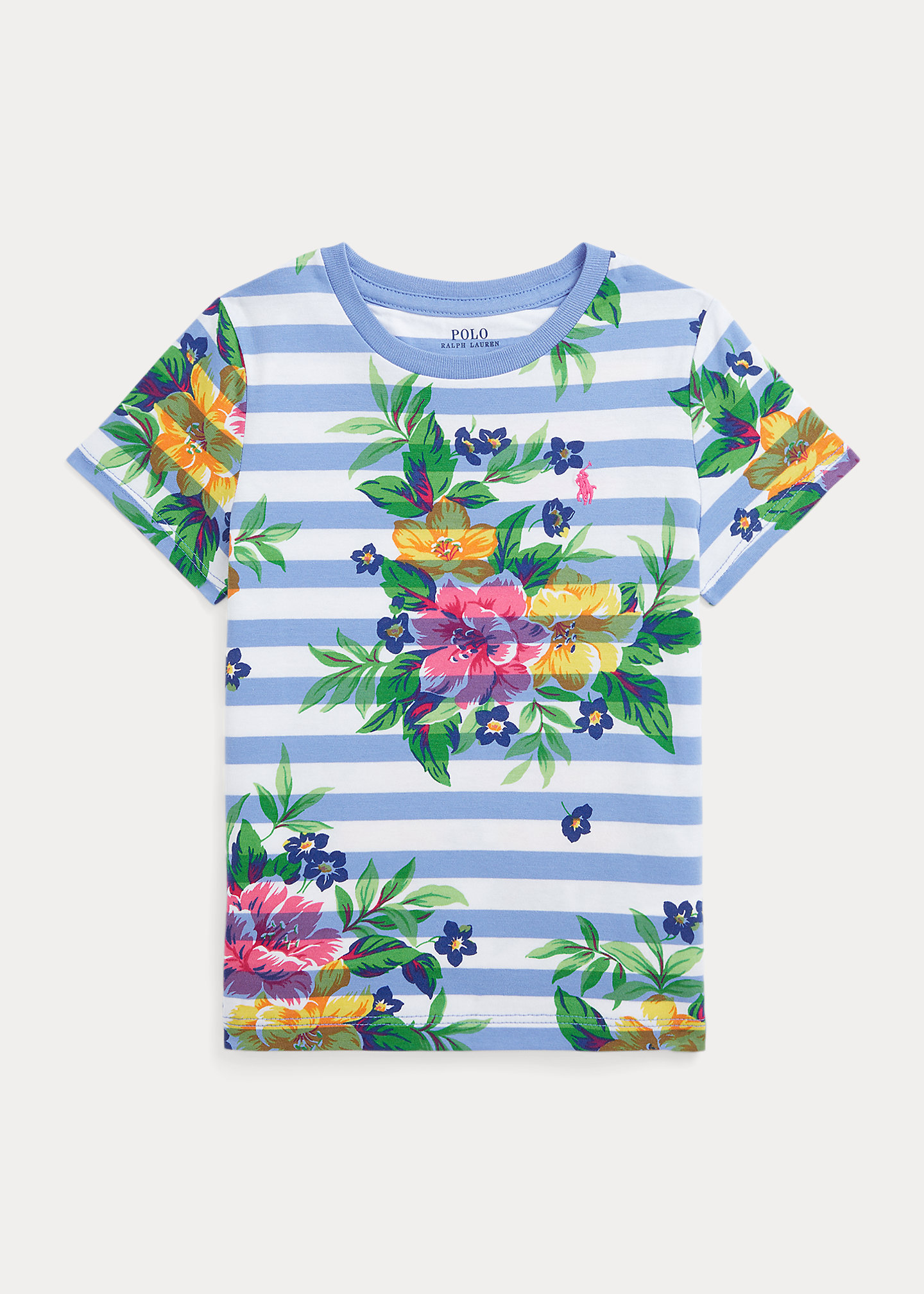 Striped Floral Cotton Jersey Tee