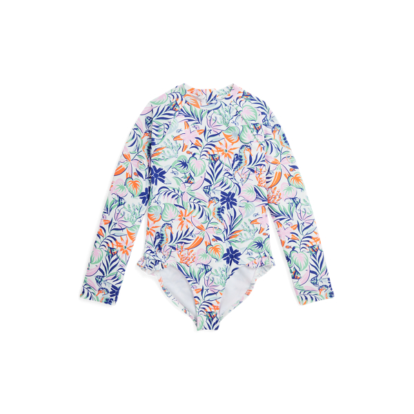 Tropical-Print One-Piece Rash Guard