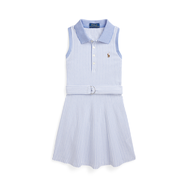 Belted Striped Knit Oxford Polo Dress