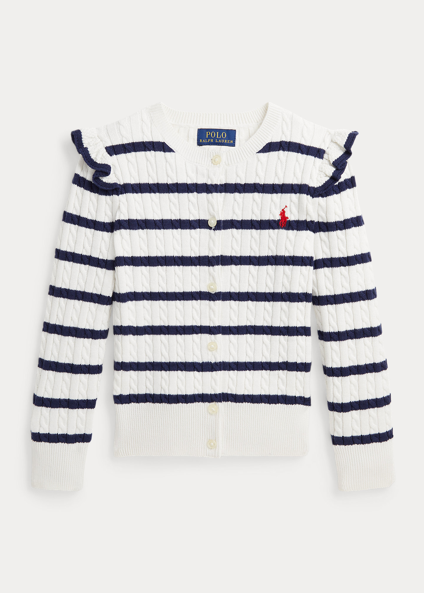 Striped Mini-Cable Cotton Cardigan