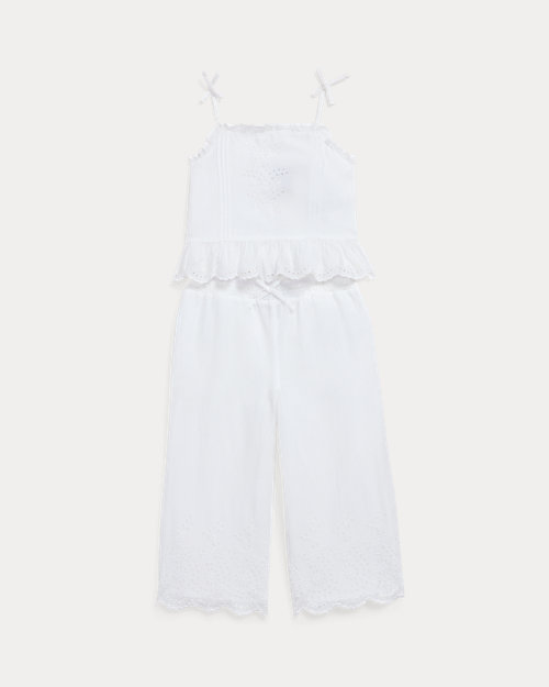 Eyelet-Embroidered Cotton Top & Pant Set