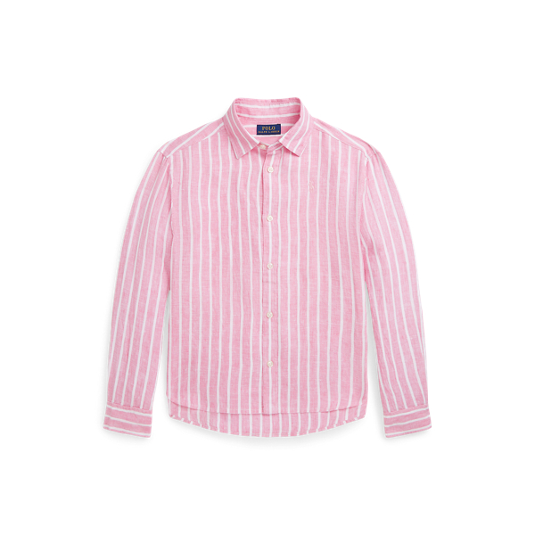 Camicia squadrata in lino a righe da bambina Ralph Lauren IT