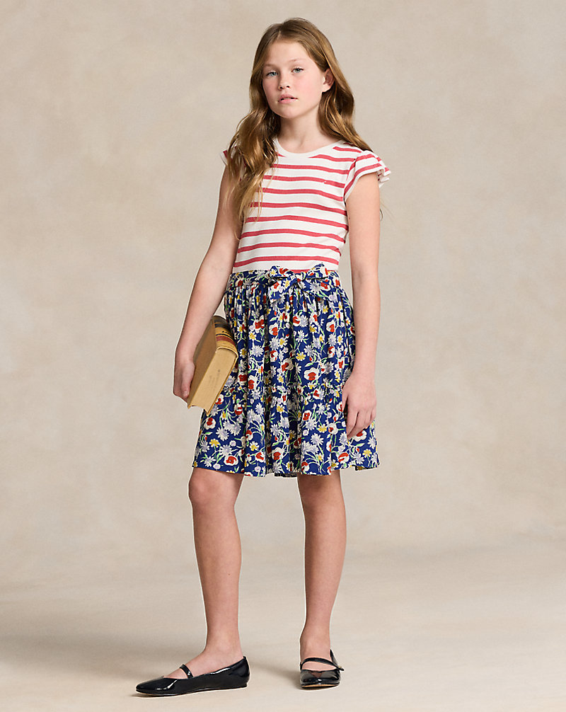 Striped &amp; Floral Cotton-Blend Dress GIRLS 7–14 YEARS 1
