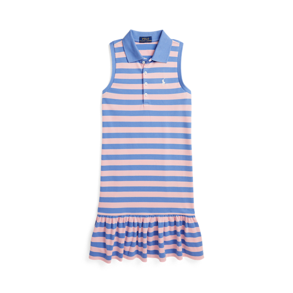 Striped Stretch Mesh Polo Dress