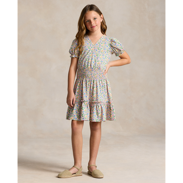 Beneda Floral Floral Faux-Wrap Cotton Jersey Dress Girls 7-16 1