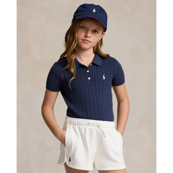 Maglia polo in cotone a trecce sottili