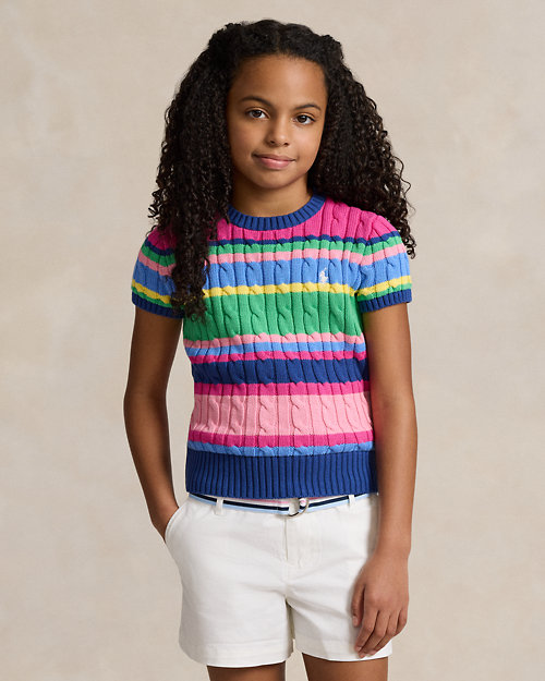 Striped Cotton Short-Sleeve Sweater