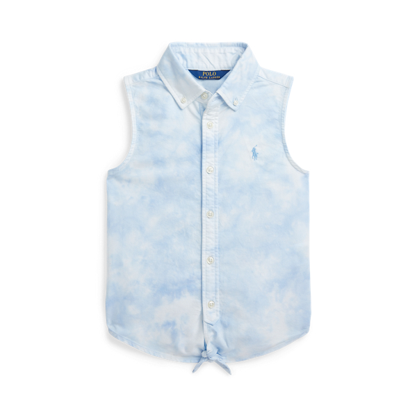 Tie-Dye-Print Knot Cotton Boxy Shirt