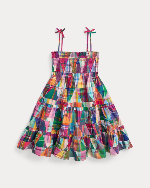 Katoen-madras jurk met gesmokt patchwork