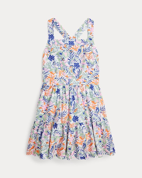 Linnen-katoen jurk met tropische print