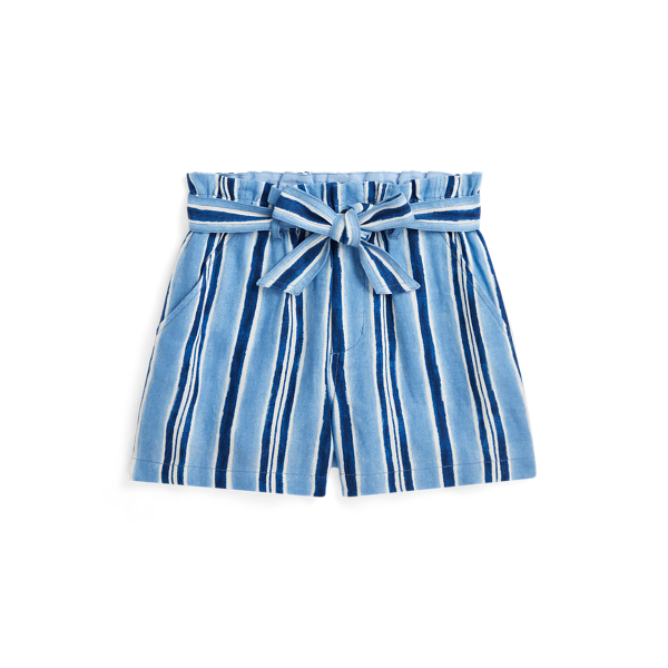 Belted Striped Linen Paperbag Short Girls 7-16 1