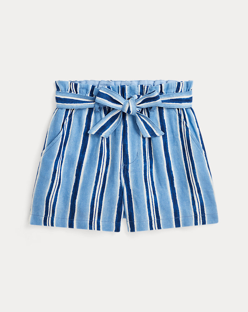Belted Striped Linen Paperbag Short Girls 7-16 1