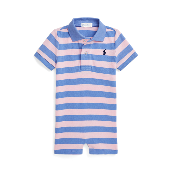 Striped Cotton Mesh Polo Shortall