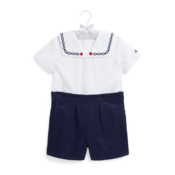 Cotton Sailor Shirt &amp; Linen Short Set