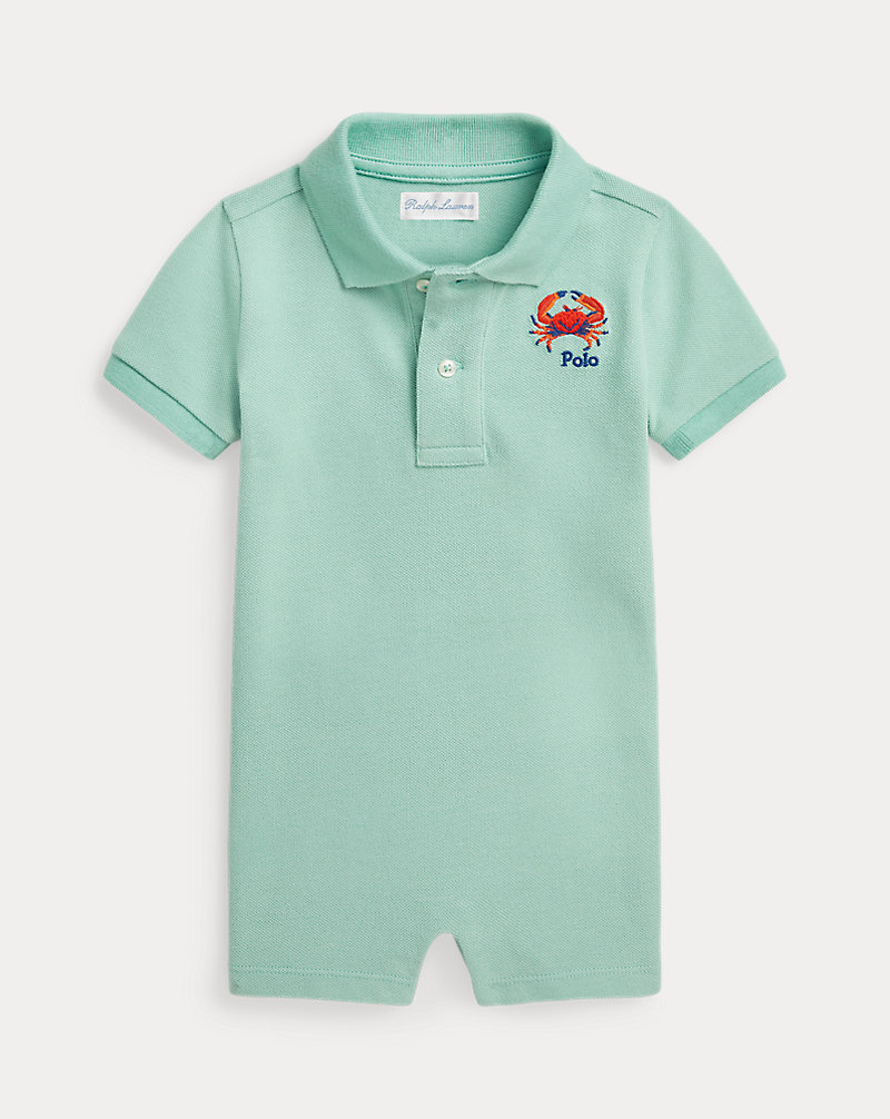 Crab-Embroidered Cotton Polo Shortall Baby Boy 1