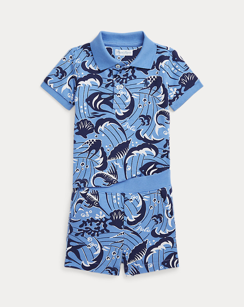 Reef-Print Cotton Polo Shirt & Short Set Baby Boy 1