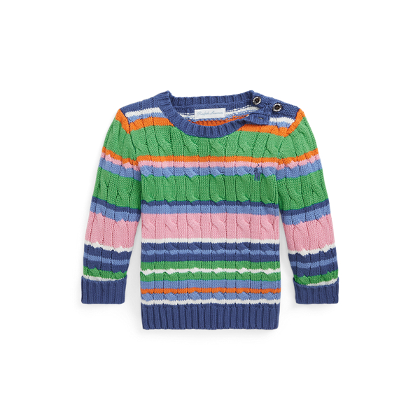 Striped Cable-Knit Cotton Sweater