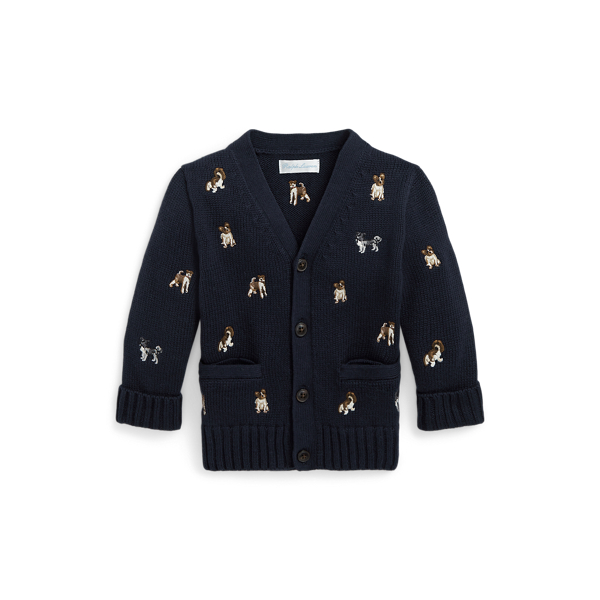 Cardigan in cotone con cani ricamati