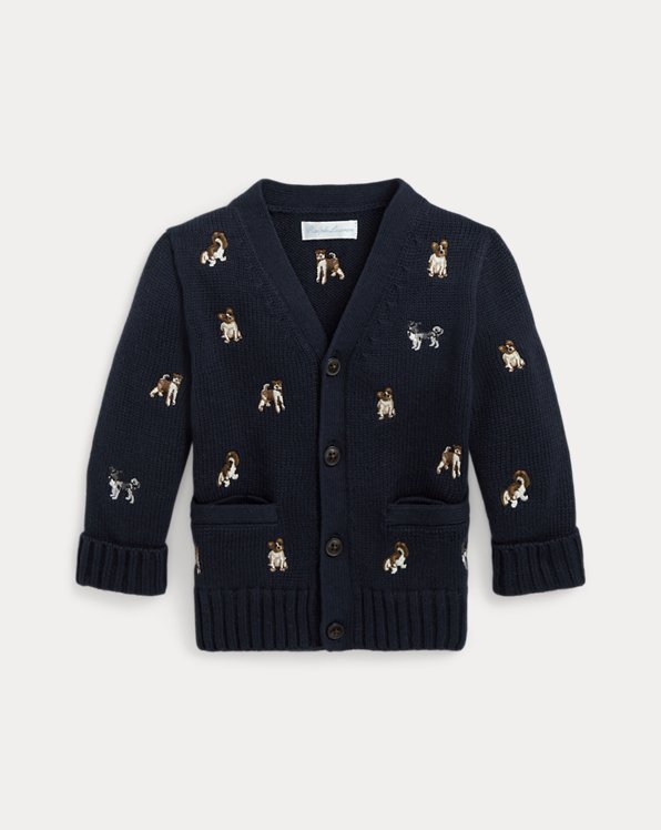 Dog-Embroidered Cotton Cardigan
