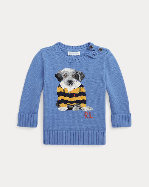 Dog-Intarsia Cotton Sweater