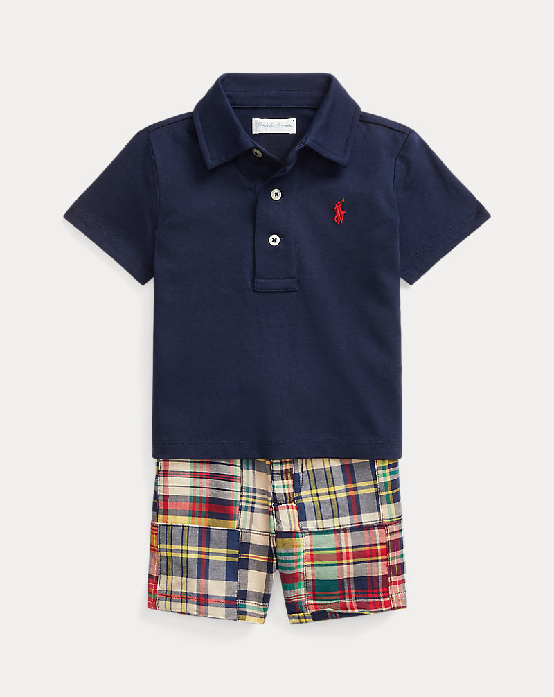 Jersey Polo Shirt & Madras Short Set Baby Boy 1