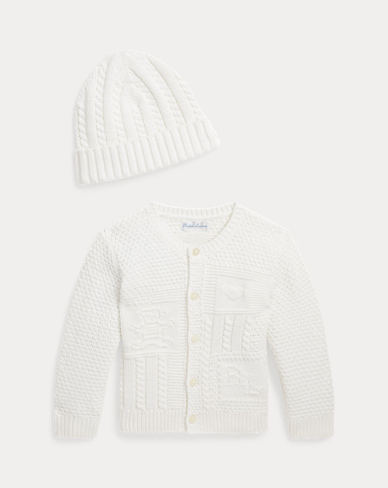 Polo Bear Cotton Cardigan & Hat Gift Set Baby Boy 1