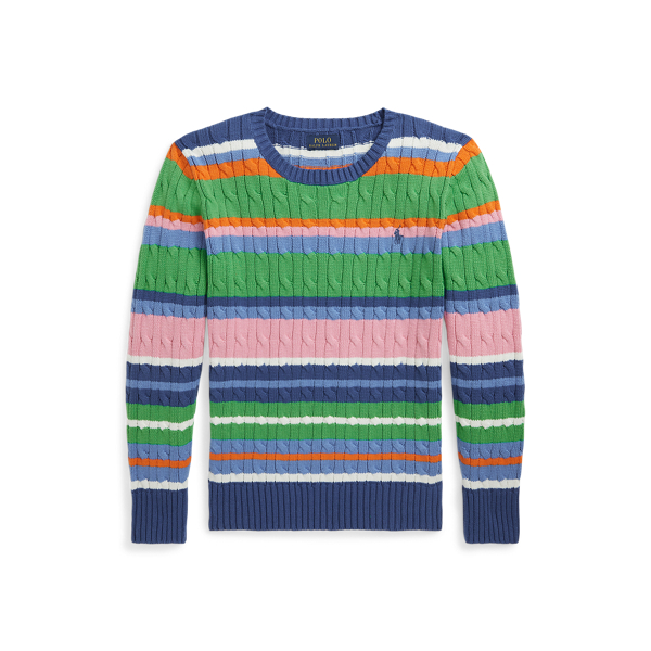 Striped Cable Knit Cotton Sweater