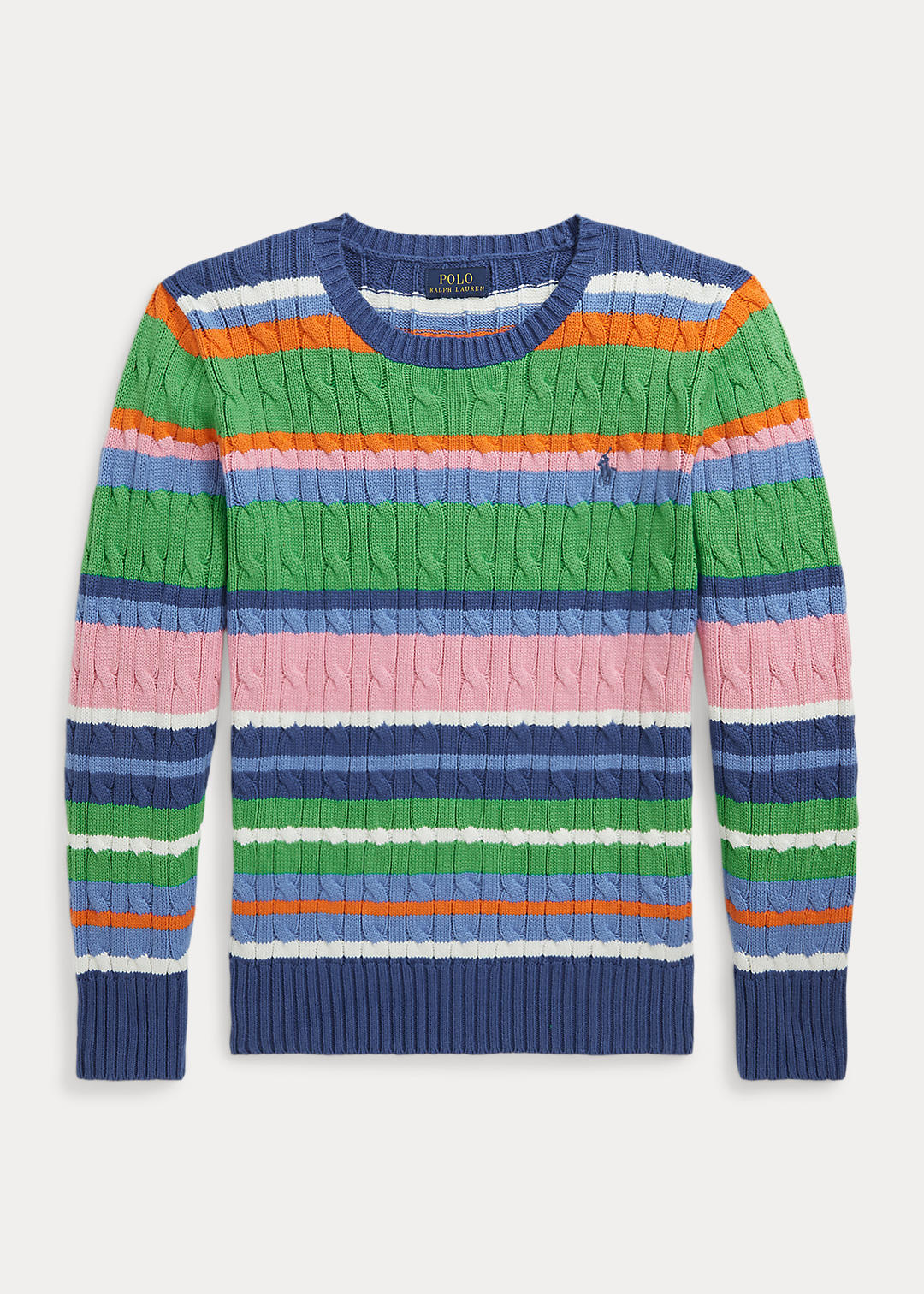 Striped Cable Knit Cotton Sweater